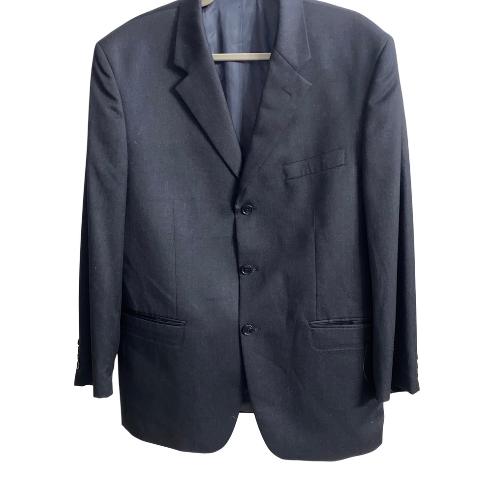 Y2K Jones New York Mens Black 100% Wool 3 Button Blazer Sport Coat Jacket 42R